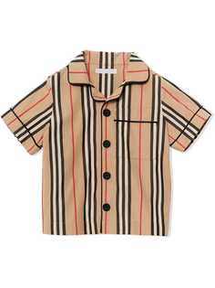Burberry Kids поплиновая рубашка Icon в полоску с короткими рукавами