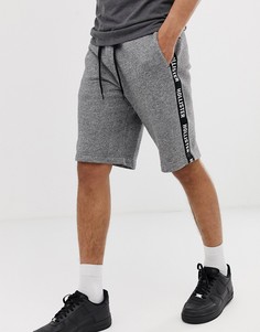 Серые меланжевые трикотажные шорты с отделкой лентой по бокам и логотипом Hollister - Серый