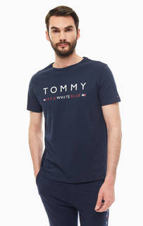 Футболка Синяя домашняя футболка с логотипом бренда Tommy Hilfiger