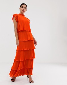 Ярусное платье макси с плиссировкой Y.A.S - Оранжевый