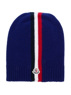 Moncler Kids striped panel logo beanie