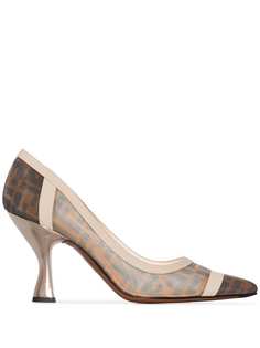 Fendi tobacco-brown logo-print 105 colibri leather pumps