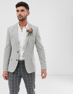 Серый приталенный блейзер с добавлением шерсти и узором в елочку ASOS DESIGN wedding - Серый