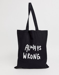 Черная сумка-тоут из органического хлопка с принтом always wrong ASOS DESIGN - Черный