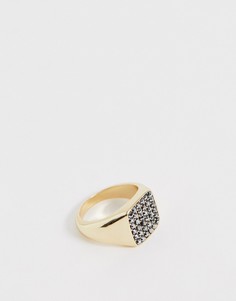 Золотистое кольцо-печатка с кристаллами ASOS DESIGN - Золотой
