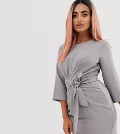 Платье мини с запахом и длинным поясом ASOS DESIGN Petite - Бежевый