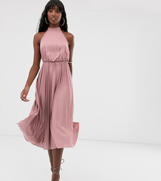 Платье миди с плиссировкой и халтером ASOS DESIGN Tall - Розовый