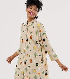 Бежевое платье-рубашка мини с абстрактным принтом Monki - Бежевый