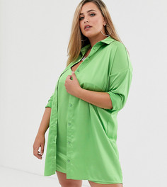 Атласное платье-рубашка лаймового цвета Missguided Plus - Зеленый