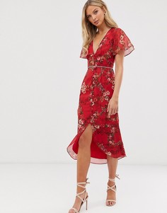 Платье миди с пуговицами спереди и цветочным принтом Hope & Ivy - Красный