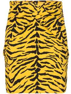 Saint Laurent юбка с баской и тигровым принтом