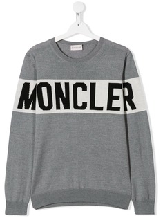 Moncler Kids TEEN contrast logo knit sweater
