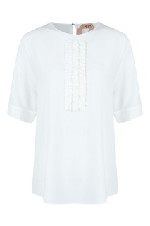 Белая блузка с оборками на груди No21