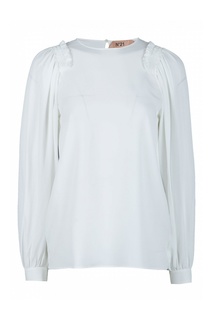 Белая блузка с оборками на плечах No21