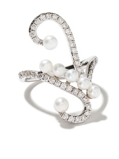 AS29 18kt white gold Lucy pearl and diamond knuckle ring