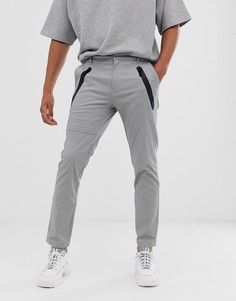 Серые зауженные брюки в стиле милитари с молниями ASOS DESIGN - Серый