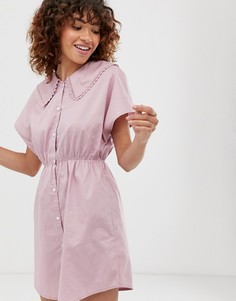 Сиреневое платье мини с oversize-воротником и короткими рукавами Monki - Фиолетовый