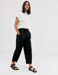 Укороченные брюки в стиле милитари с широкими штанинами и контрастными строчками ASOS DESIGN - Черный
