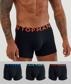Черные боксеры-брифы с фирменным контрастным поясом Topman - 3 пары - Черный