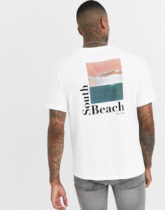 Белая oversize-футболка с принтом South Beach на спине Bershka - Белый