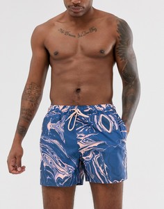 Короткие шорты для плавания с мраморным принтом ASOS DESIGN - Синий