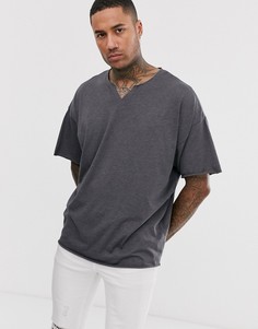 Темно-серая меланжевая oversize-футболка с разрезом ASOS DESIGN - Серый