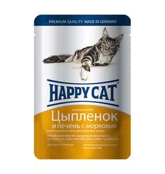 Влажный корм Happy Cat для взрослых кошек, цыпленок/печень/ морковь, 100г