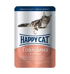 Влажный корм Happy Cat для взрослых кошек, говядина/птица, 100г