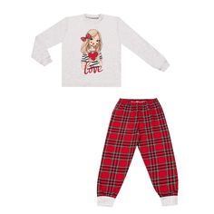 Пижама джемпер/брюки Апрель Подружка, цвет: серый/красный