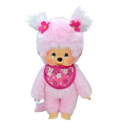 Мягкая игрушка Monchhichi Девочка с розовой шерсткой в слюнявчике сакура 20 см