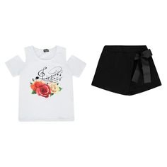 Комплект футболка/шорты Апрель Музыкальный фестиваль, цвет: белый/черный