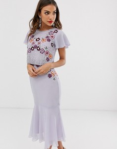 Платье миди с короткими рукавами и контрастными бусинами Frock & Frill - Черный