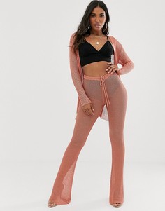 Комбинируемые розовые брюки с широкими штанинами и блестящим эффектом Sorelle UK - Розовый