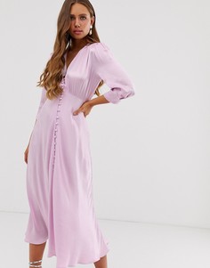 Атласное платье миди с пуговицами спереди Ghost Maddison - Фиолетовый