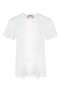 Белая футболка с отделкой перьями No21