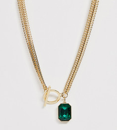 Ожерелье с зеленым камнем Reclaimed Vintage - Золотой