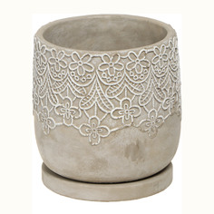 Горшок цементный цветочный Shuanyi дизайн кружево мини с поддоном, 15x15x7см