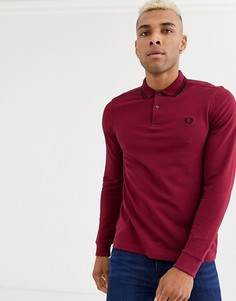 Бордовая футболка-поло с длинными рукавами и контрастной отделкой Fred Perry