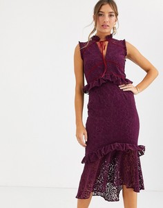 Кружевное платье миди с оборками и бархатной отделкой Hope & Ivy
