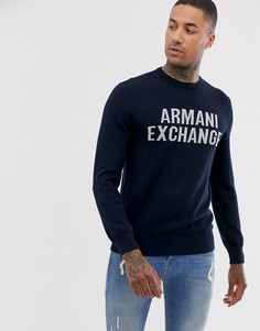 Темно-синий джемпер с круглым вырезом и длинными рукавами Armani Exchange