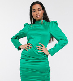 Зеленое атласное платье мини с высоким воротом Missguided Petite