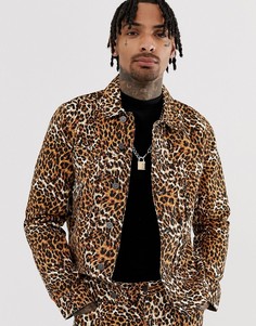 Джинсовая куртка с леопардовым принтом ASOS DESIGN-Светло-коричневый