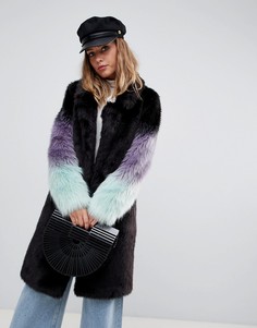 Удлиненное пальто с рукавами из искусственного меха и эффектом деграде Urbancode-Черный
