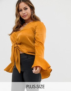 Атласная блузка медного цвета с завязкой Missguided Plus-Оранжевый
