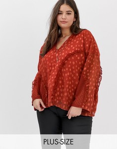 Oversize-блузка с оборками в горошек добби Religion Plus-Красный