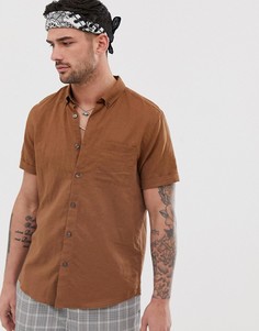 Светло-коричневая льняная рубашка River Island-Кремовый