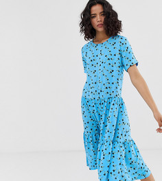 Свободное платье макси с пуговицами и цветочным принтом в винтажном стиле Moss Copenhagen-Синий