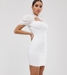 Белое платье мини с прозрачной отделкой и сборками NaaNaa-Белый