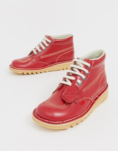 Кожаные высокие ботинки красного цвета на плоской подошве Kickers Kick Hi core-Красный