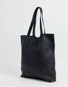Черная кожаная сумка-тоут ASOS DESIGN-Черный